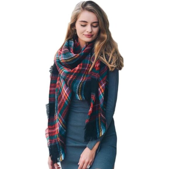 Women's Plaid Scarf Blanket Wrap Multicolor - Picture 1 of 9